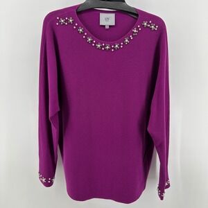 LIV Milano Women Embellished Jewel Knit Sweater Orchid Purple XL Dolman Elegant